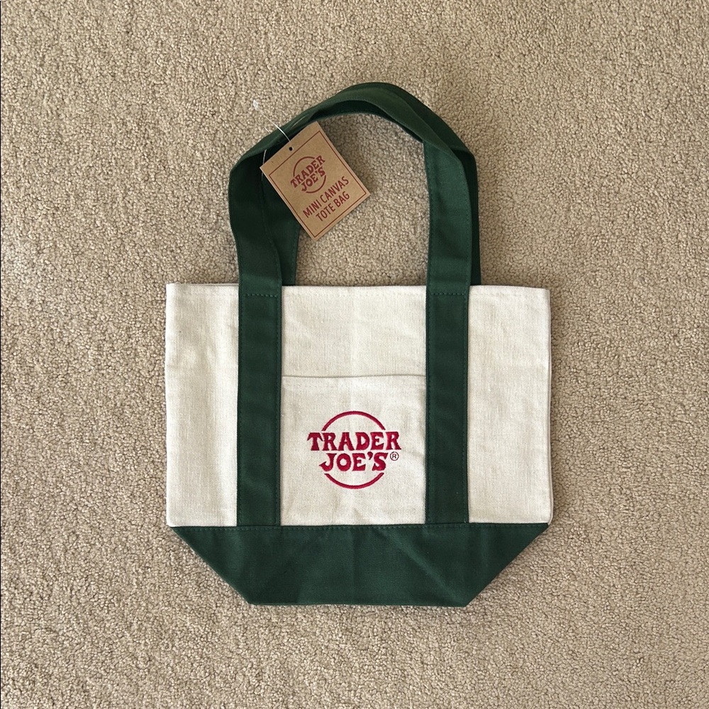 NWT Trader Joe's Mini Tote Green and Cream Tote Bag